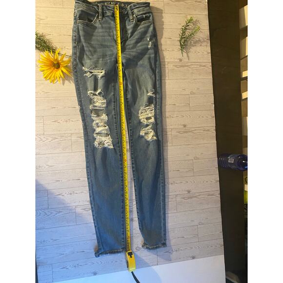 “American Eagle Ne(x)t Level Stretch Distressed Skinny Jeans Raw Hem - Size 0 - Picture 3 of 7